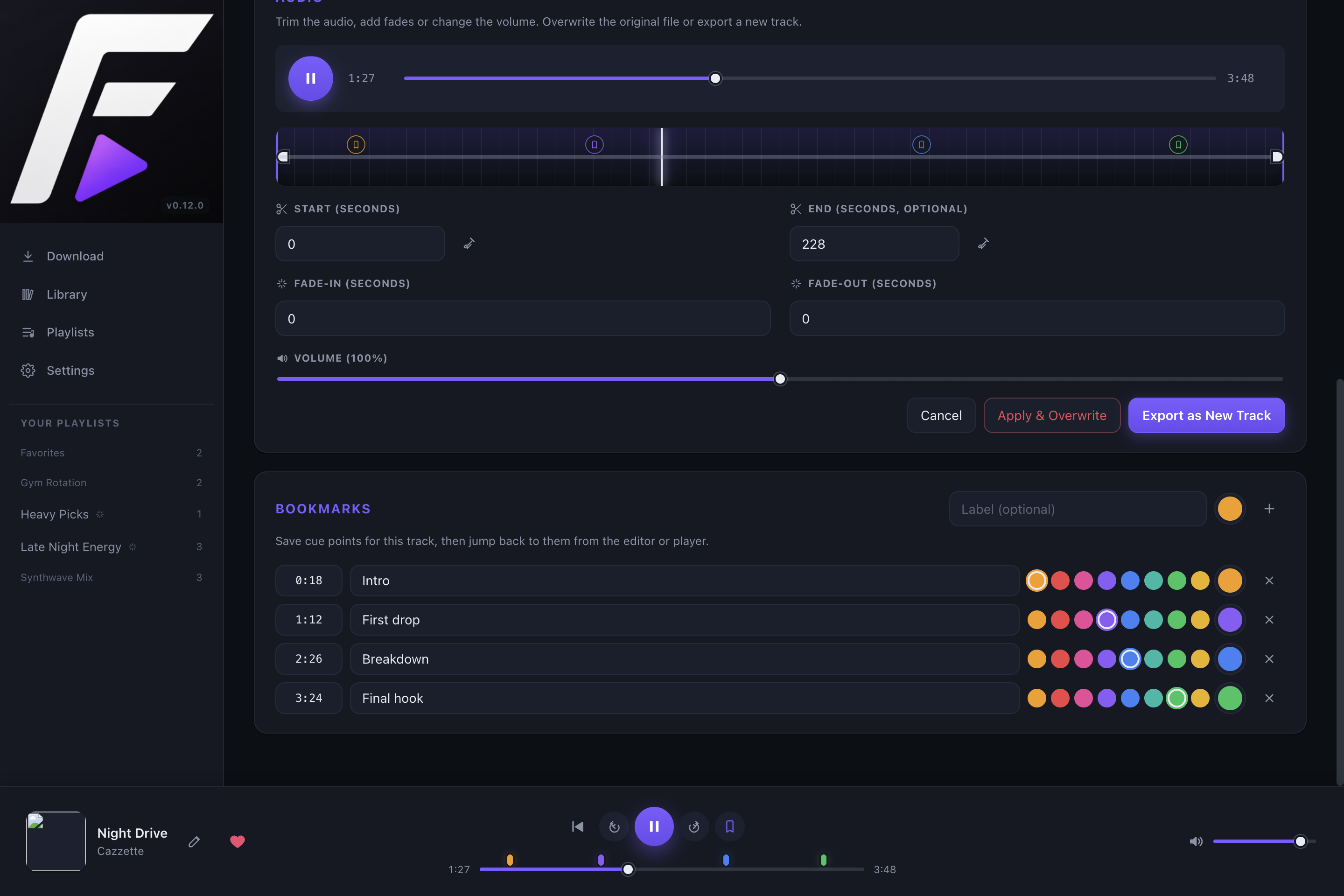 FMusic audio editor screen