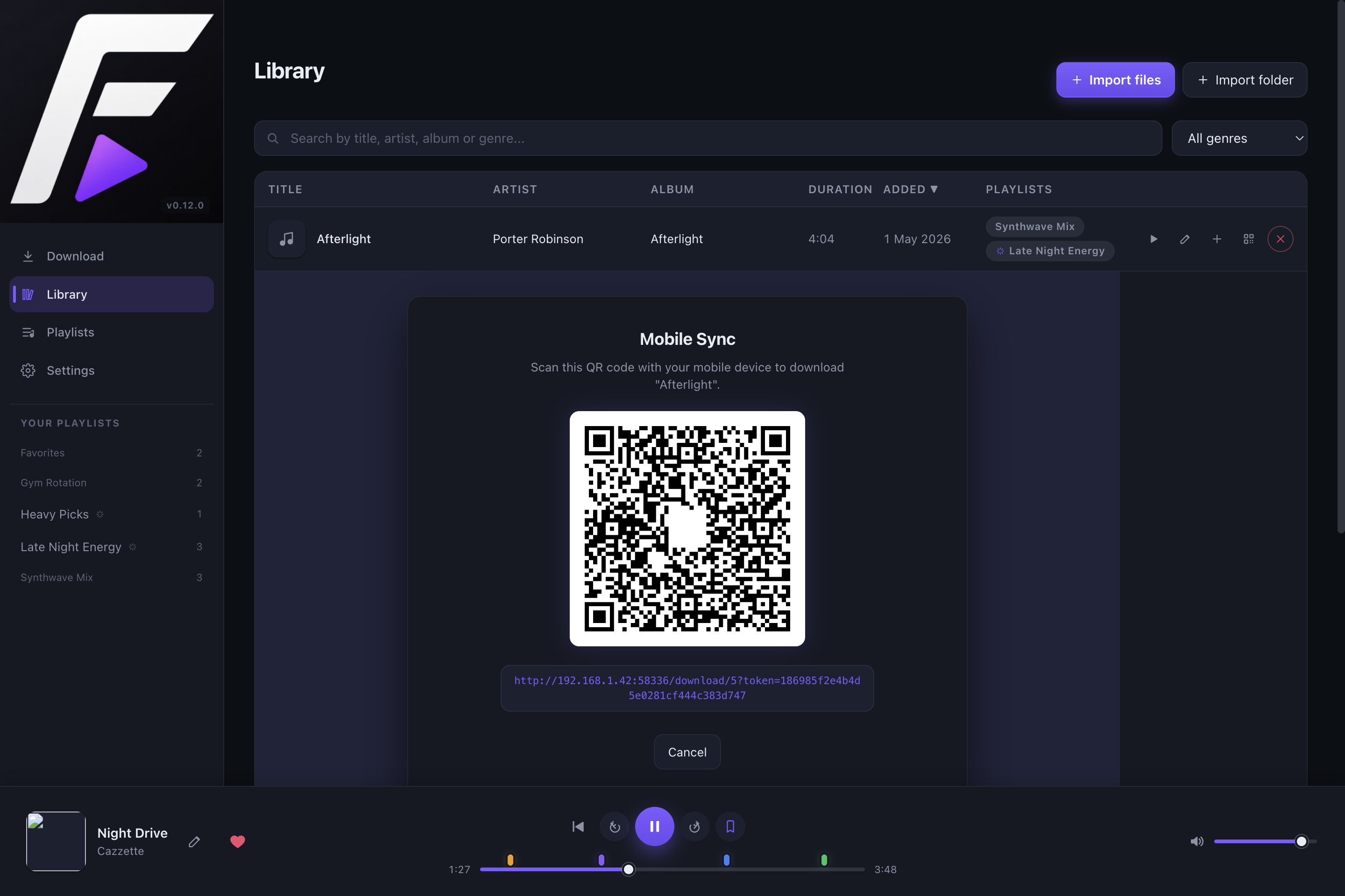 FMusic mobile sync QR screen