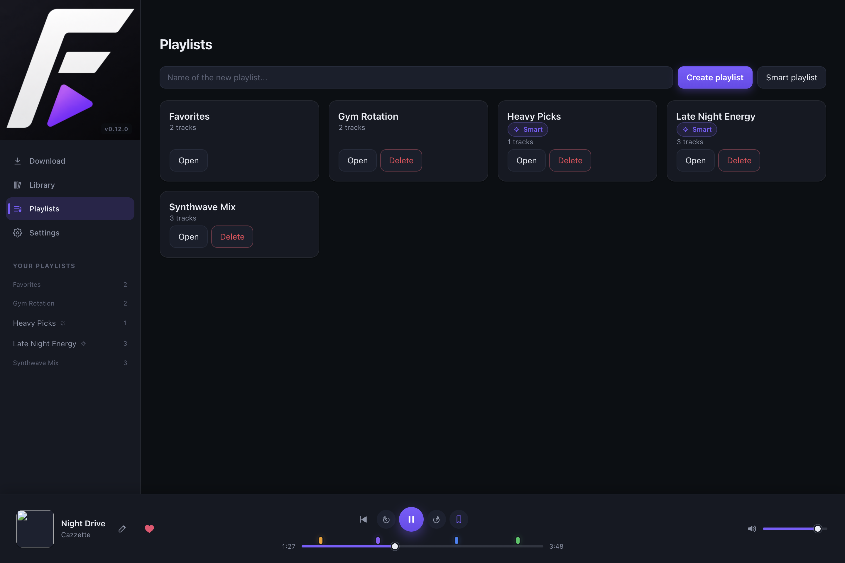 FMusic playlists screen