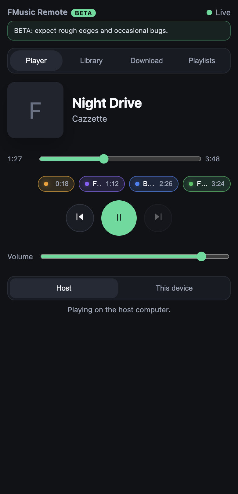 FMusic remote controller mobile screen