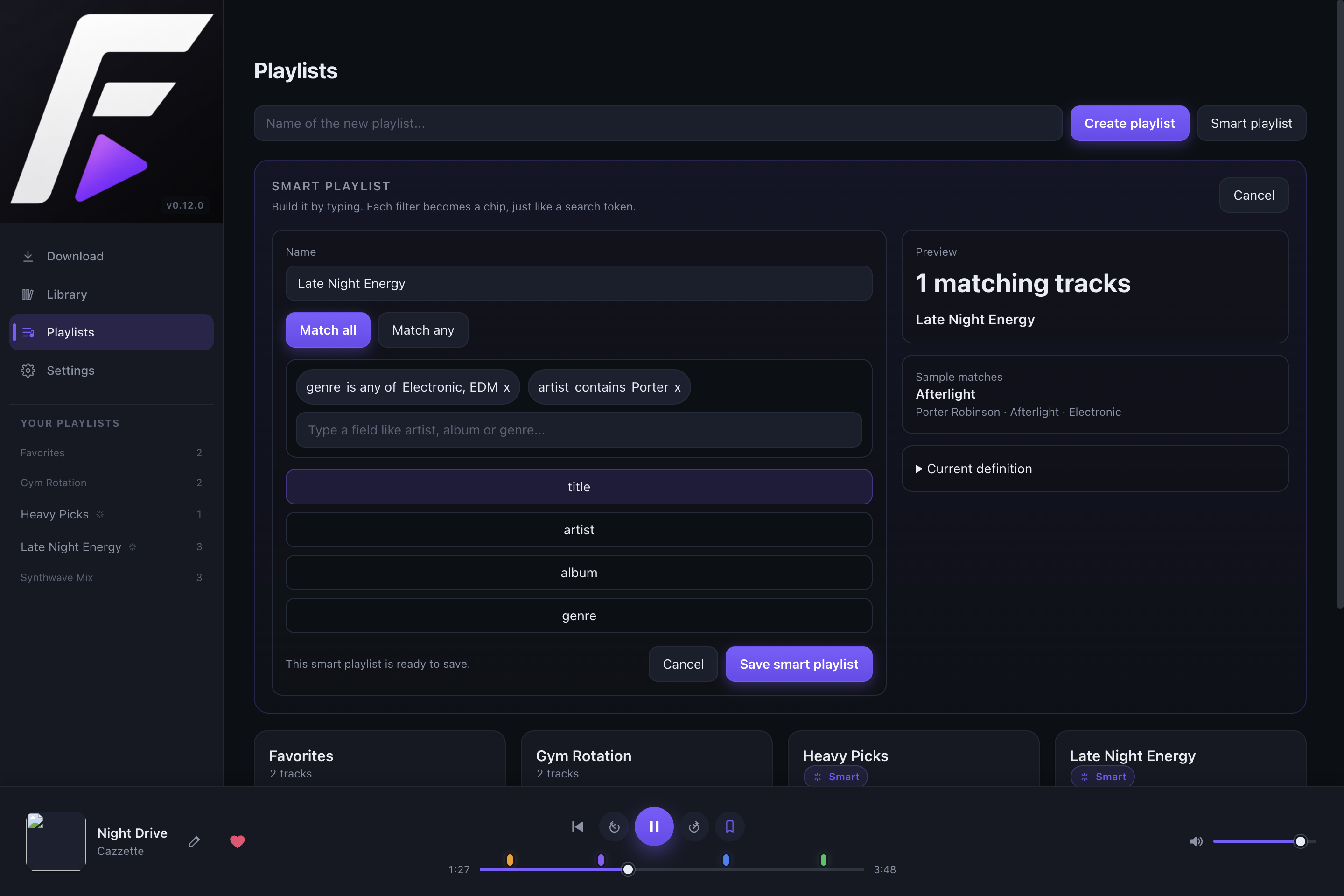 FMusic smart playlist builder